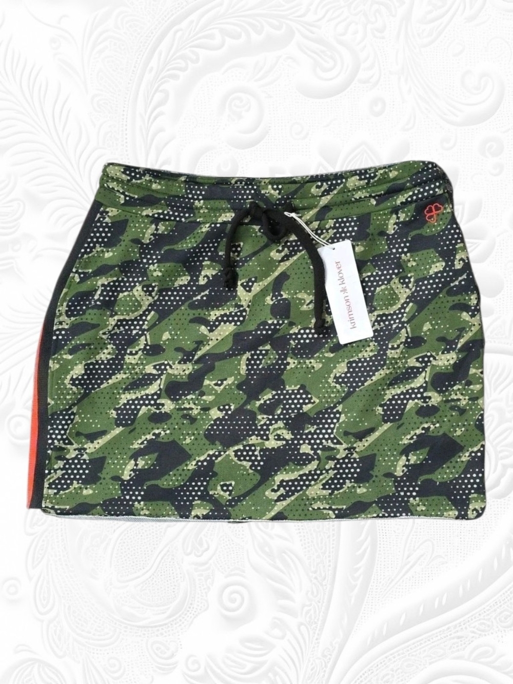Krimson Klover Green Camo Mini Skirt with Black Drawstring Ladies Sz Lrg NWT